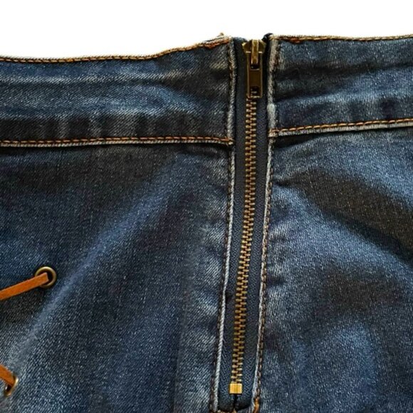 Plus Size Western Frayed Hem Denim Mini Skirt Stretchy Cowgirl Rocker Sz 14 - Picture 5 of 12